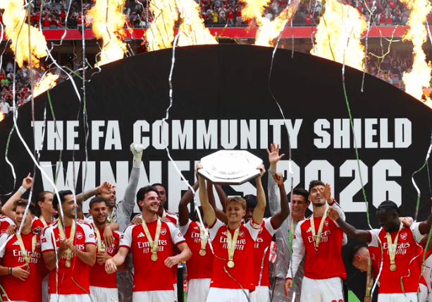 Arsenal captain Martin Odegaard lifts Community Shield