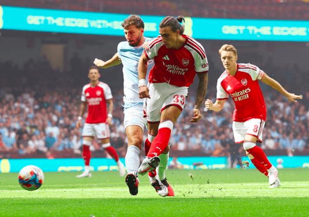 Arsenal defender Riccardo Calafiori scores goal after 23 seconds