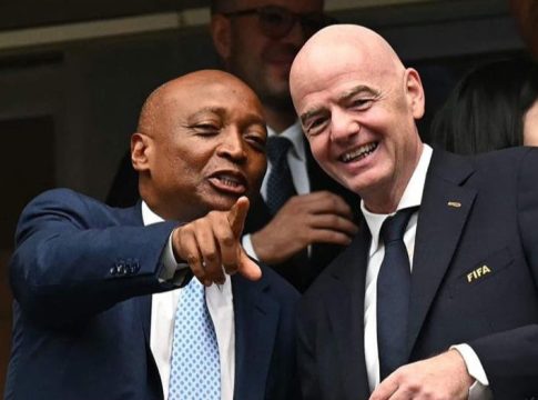 CAF president, Patrice Motsepe (L), with FIFA president, Gianni Infantino (R).