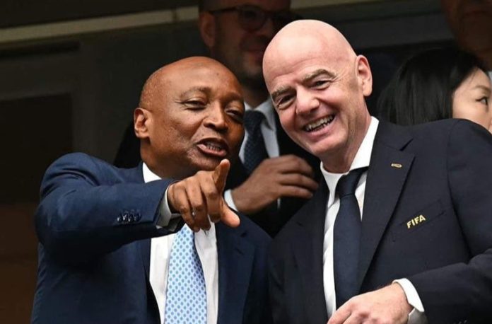 CAF president, Patrice Motsepe (L), with FIFA president, Gianni Infantino (R).