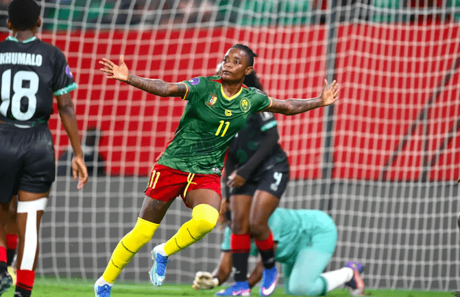 Cameroon's Marie Ngah celebrates first goal.