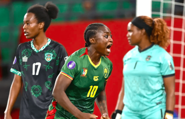 Cameroon's Naomi Ndjoah Eto celebrates brilliant goal.