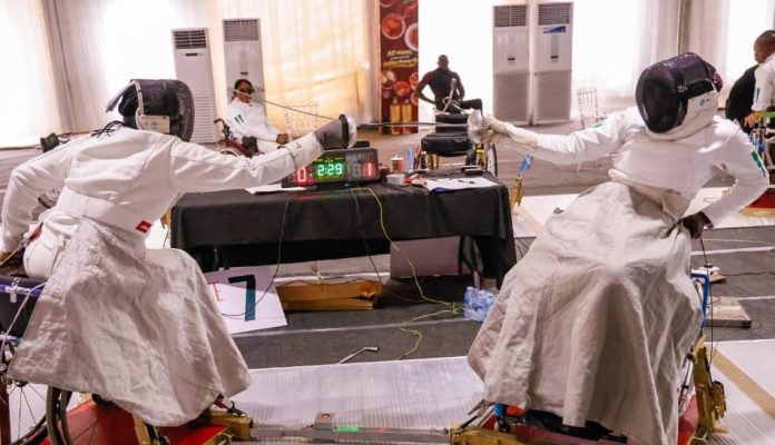 Action during 2026 Commonwealth Fencing Championships in Lagos, Nigeria.