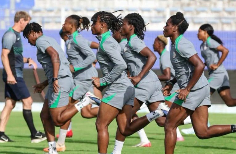 The Super Falcons of Nigeria in training.