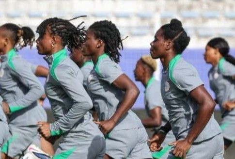 The Super Falcons of Nigeria in training.