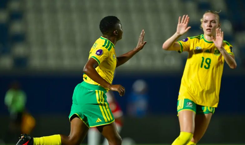 South Africa's Thembi Kgatlana celebrates goal.