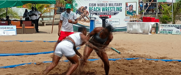 Action during International Military Sports Council (CISM) World Military Beach Wrestling Championship.
