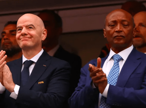 FIFA president, Gianni Infantino (L) with CAF ​president Patrice Motsepe (R).