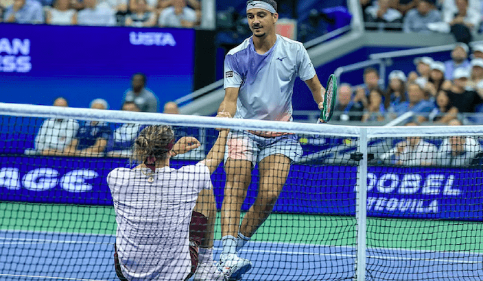 German tennis player Alexander Zverev (L) with Italy’s Lorenzo Sonego (R).
