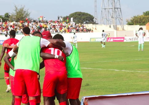 Guinea-Bissau players celebrate 3-0 victory against the Super Eagles of Nigeria.