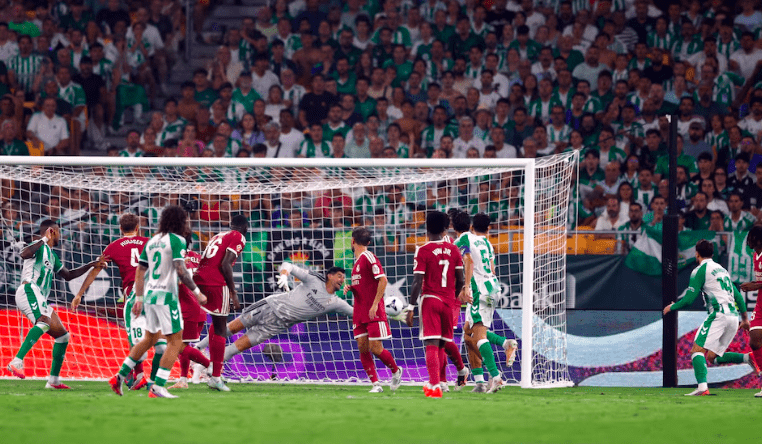 Real Betis' Troy Parrott scores goal.