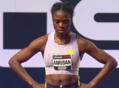 Image of Nigerian athlete Tobi Amusan at the 2026 ATHLOS Meet in London, England.