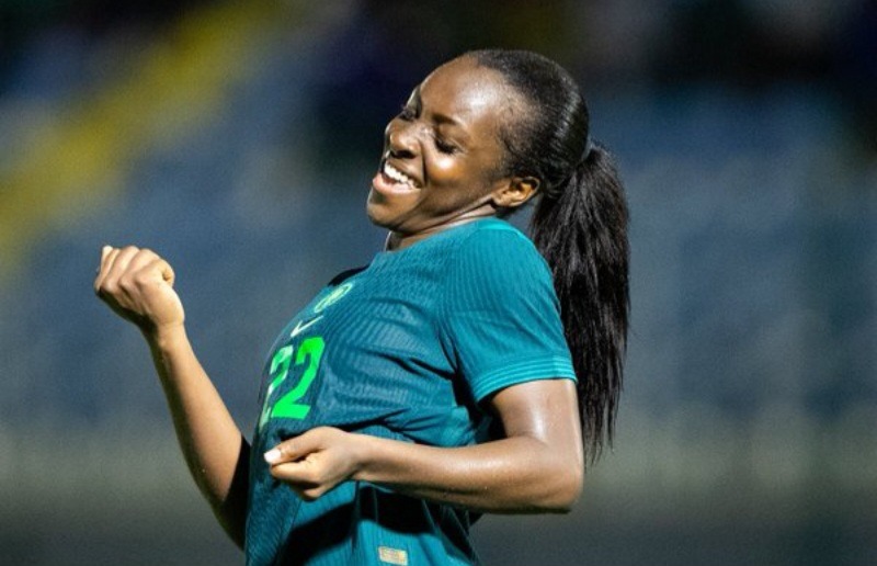 Super Falcon's Michelle Alozie celebrates goal with a dance.