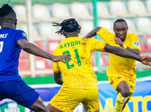 Action during Nigeria Premier Football League match (NPFL) match between Bendel Insurance and Barau FC.